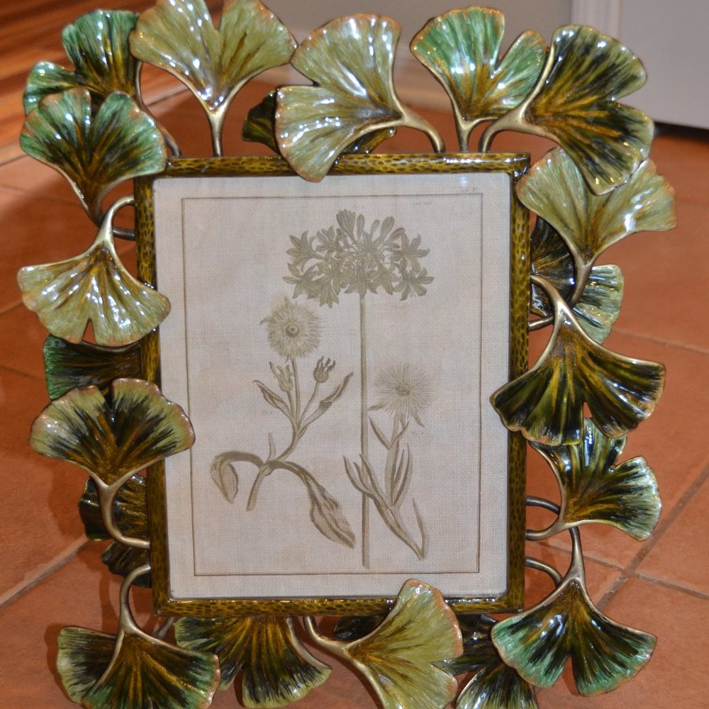 RARE DESIGNER SPECIAL ORDER 17" JAY STRONGWATER GINKGO LEAF CRYSTAL ENAMEL FRAME